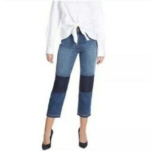 J Brand Wynne Crop Straight Leg Denim Jean Raw Hem Patch Knee High Rise Blue 26